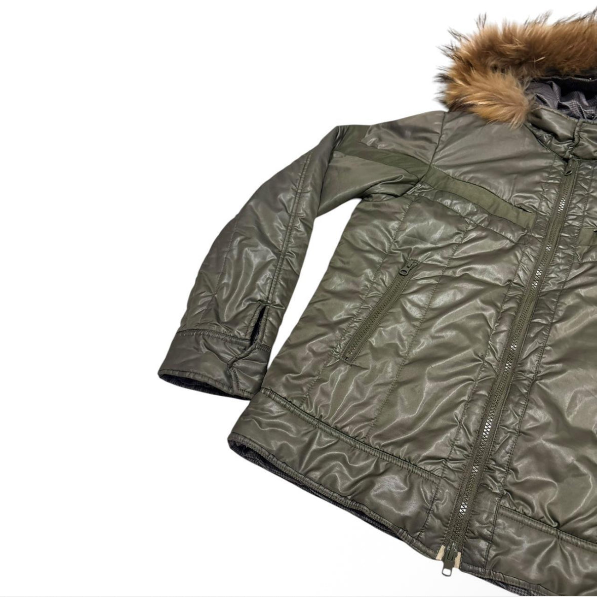 Takeo Kikuchi reversible check raccoon fur hood lightweight windbreaker jacket RRP
£350