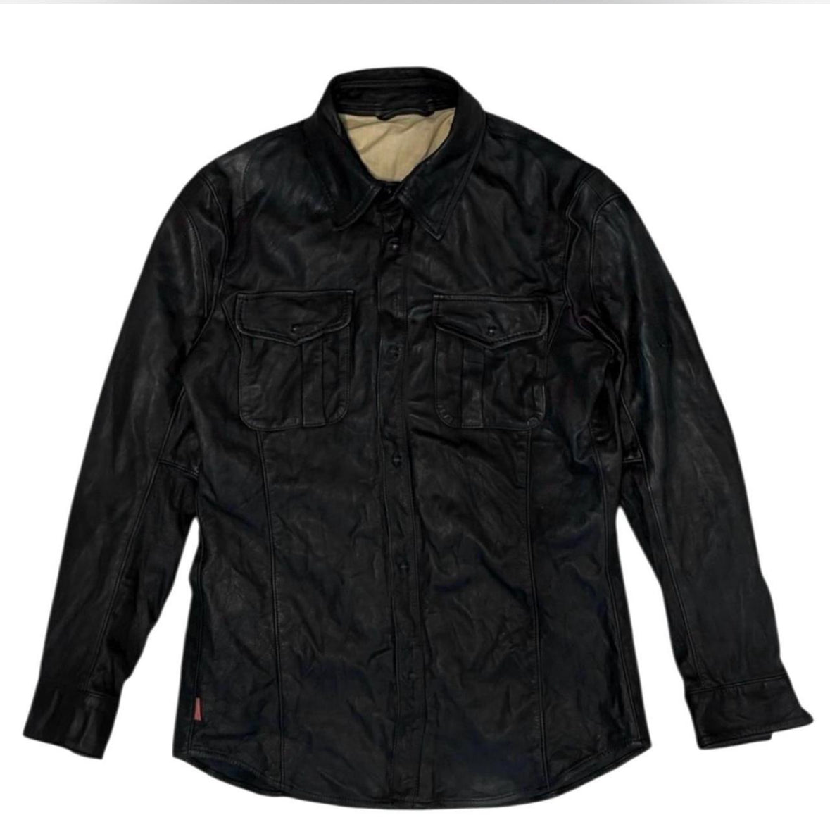 Japanese brand cowhide collared leather jacket w cotton lining