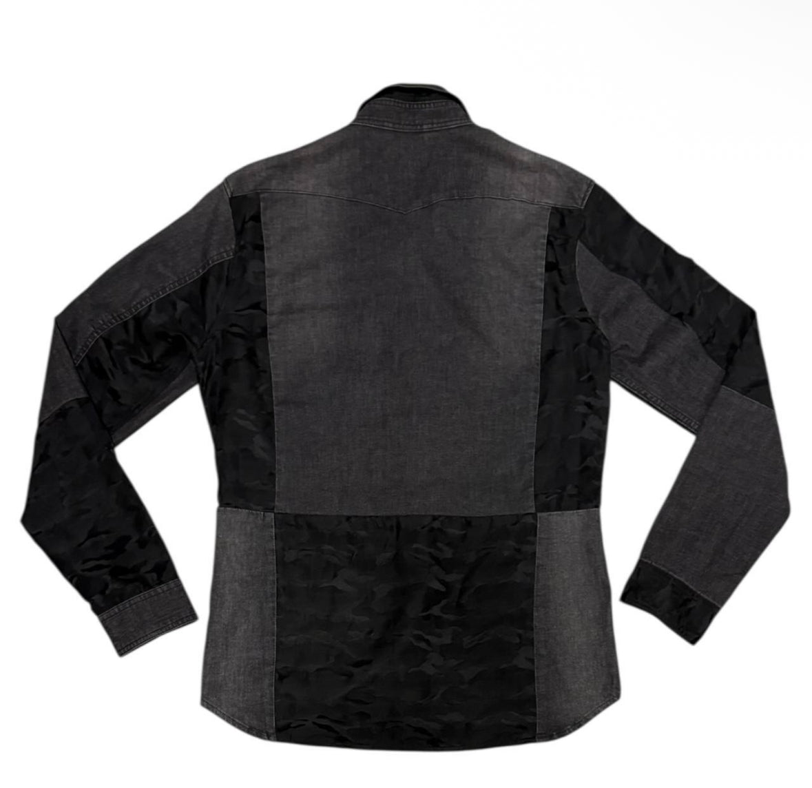 Japanese brand camo two tone patch cotton denim shirt jacket