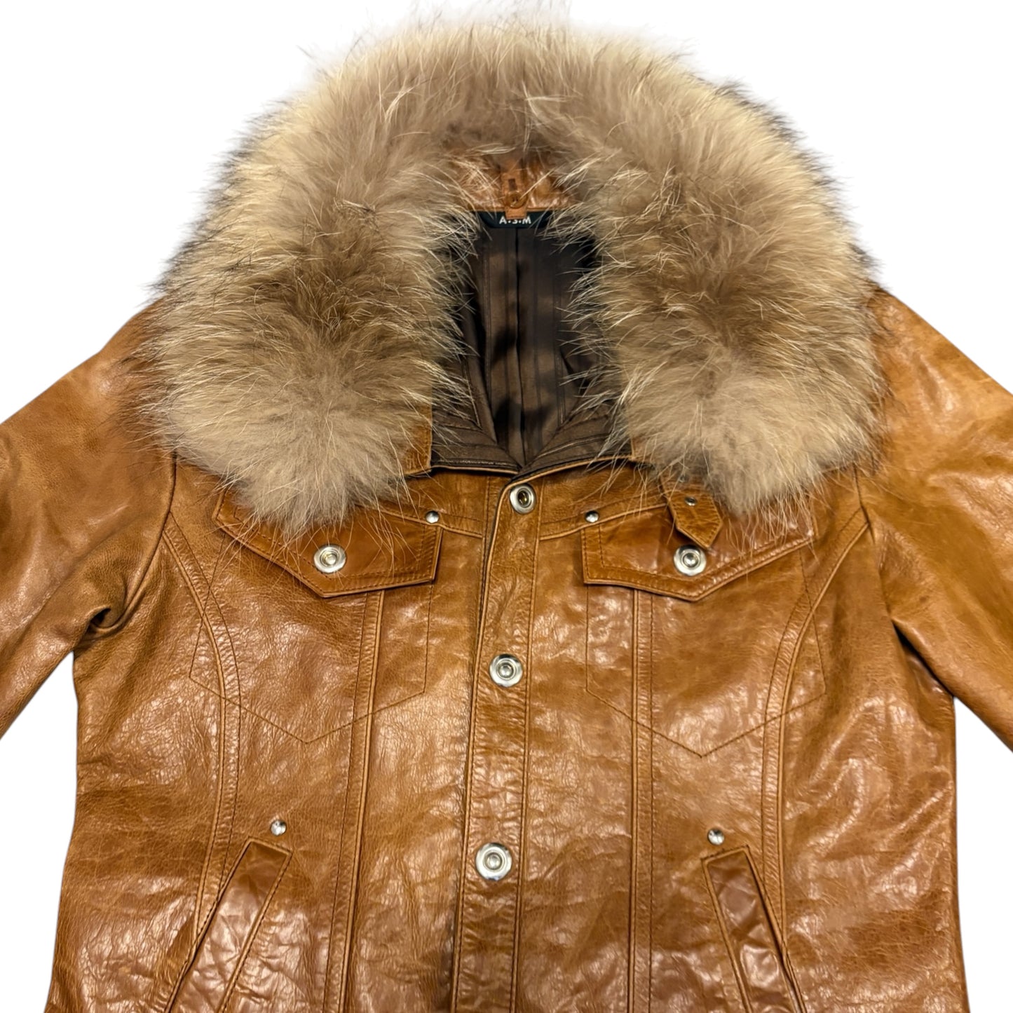 Atelier Sab Men (A.S.M) buffalo leather leather jacket w raccoon fur collar