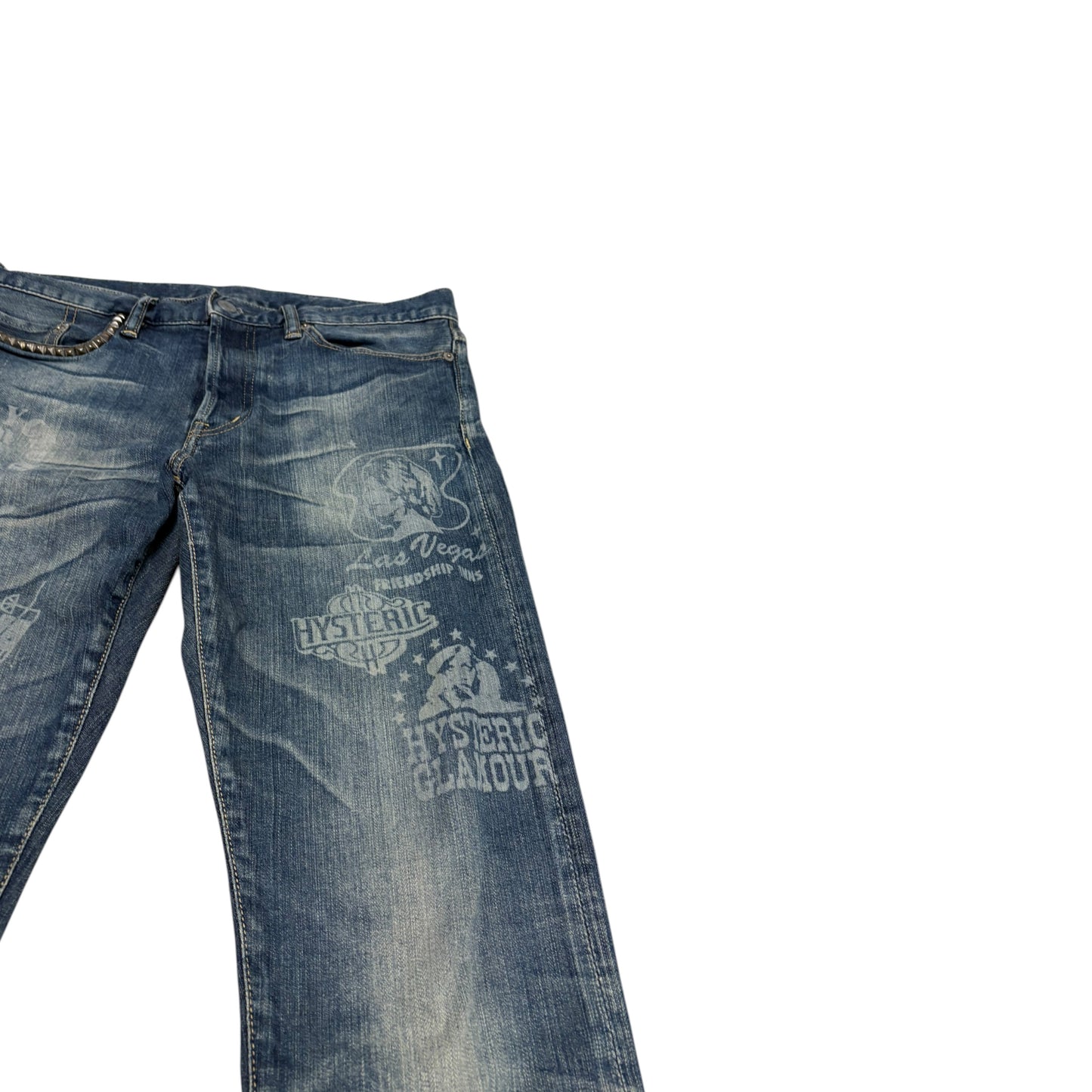 Hysteric Glamour 'V.I.P Club' fade wash studded pocket denim jeans