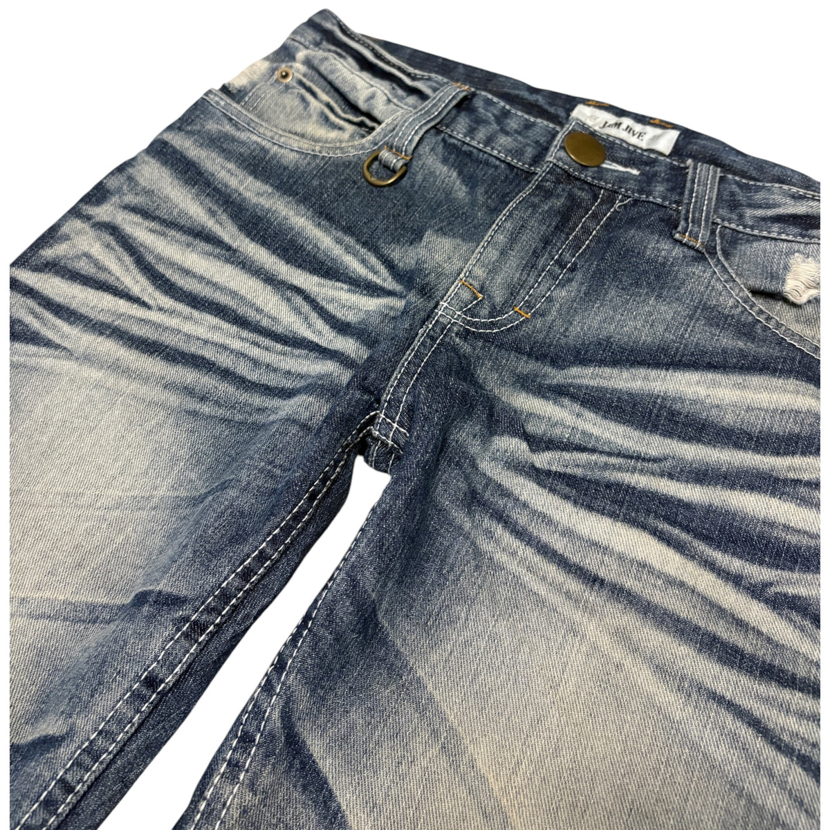 Japanese brand light wash blue streaked whiskered denim jeans