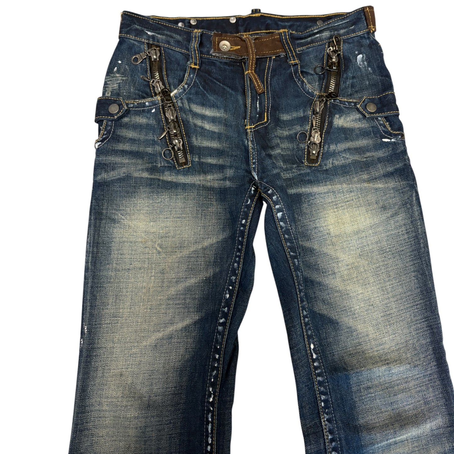 Semantic Design multizip detailed inseam shine effect bootcut jeans