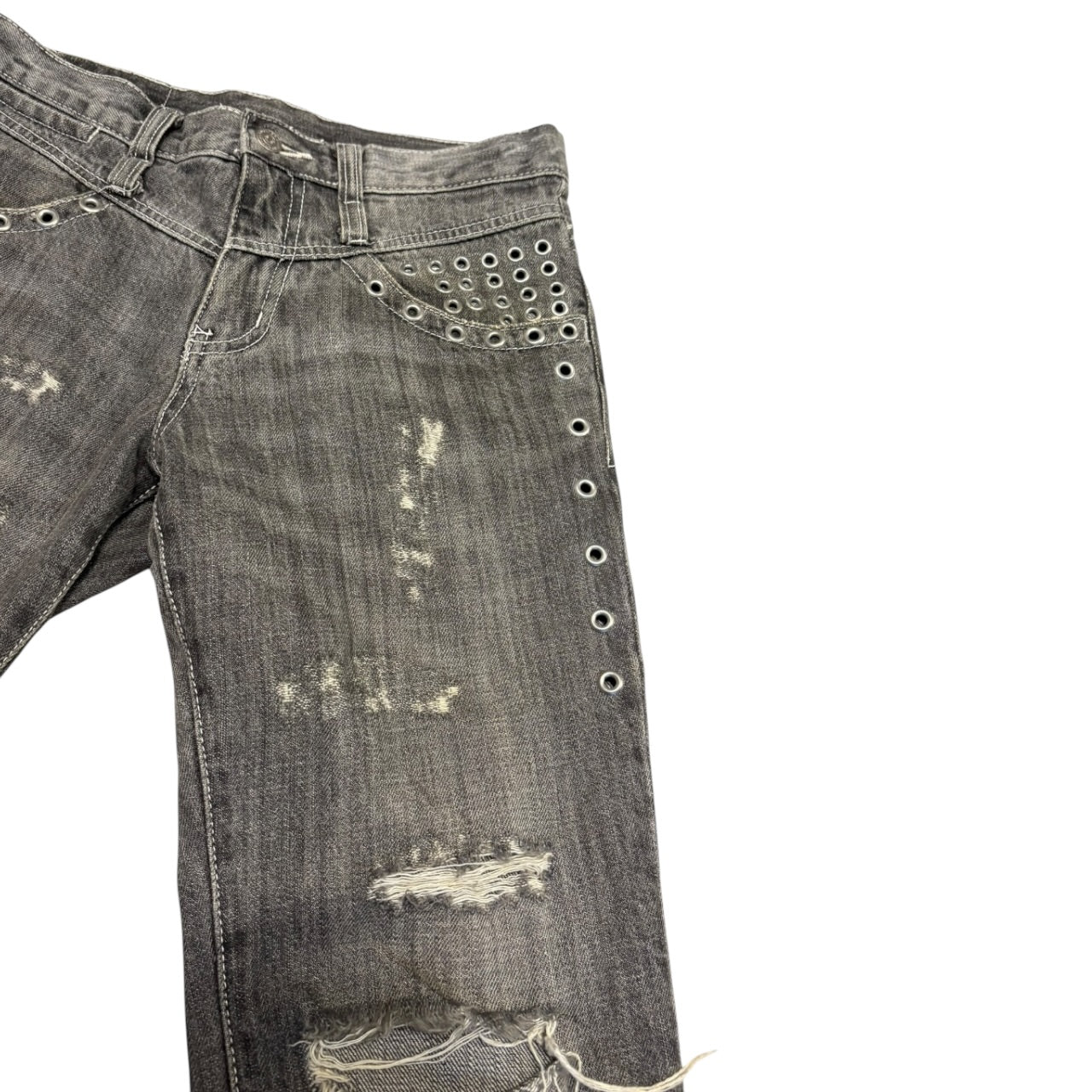 Tornado Mart distressed eyelet hole flare denim jeans