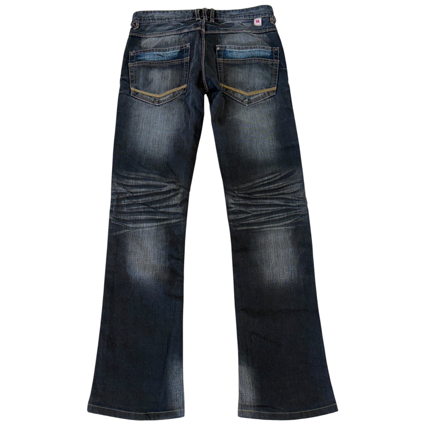 Hideaways Nicole navy patchwork streaked bootcut denim jeans