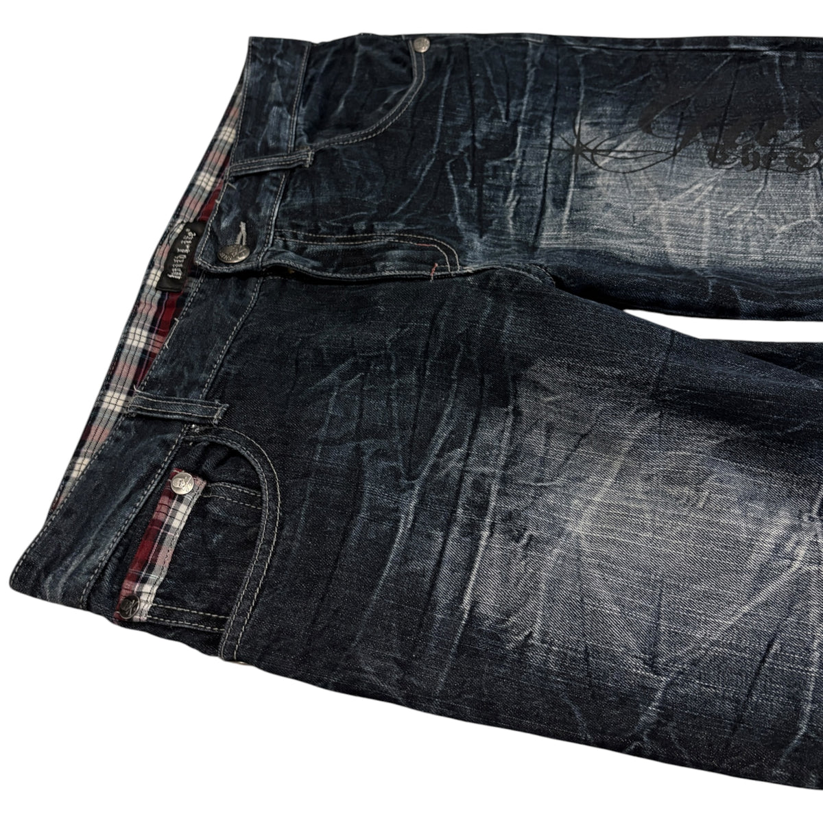 Japanese brand navy honeycomb wash gradient straight leg denim jeans