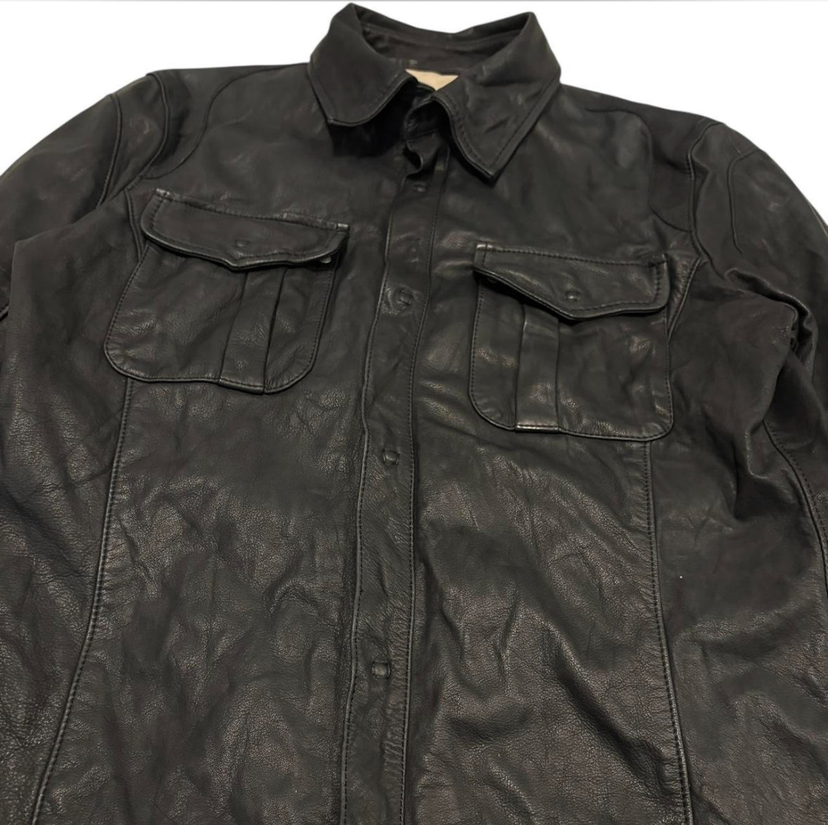 Japanese brand cowhide collared leather jacket w cotton lining