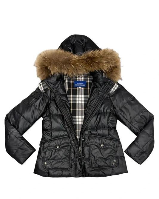Burberry Blue Label (JP exclusive line) black fur hood puffer down jacket