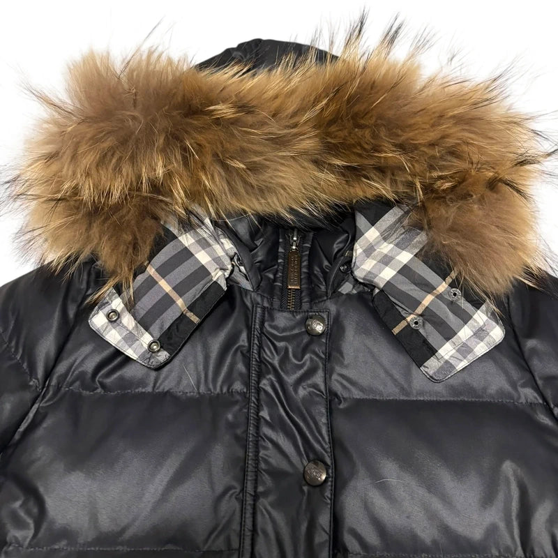 Burberry Blue Label (JP exclusive line) black fur hood puffer down jacket