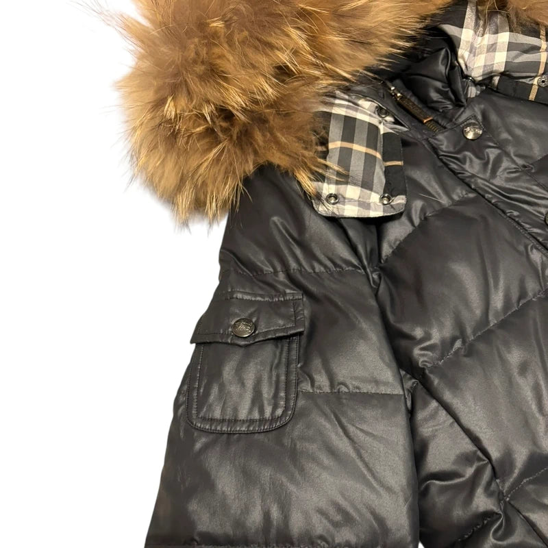Burberry Blue Label (JP exclusive line) black fur hood puffer down jacket