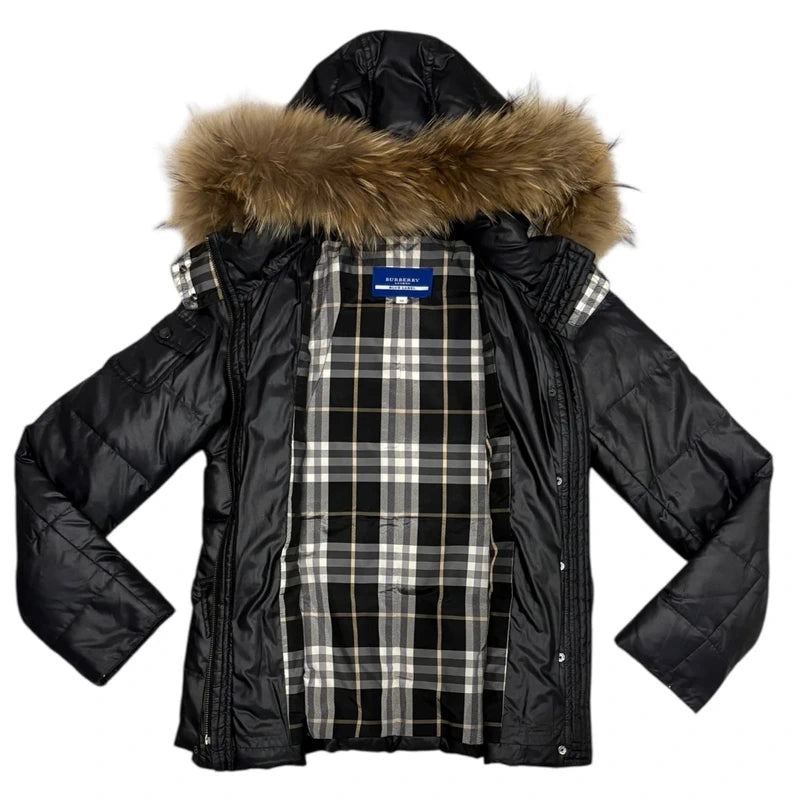 Burberry Blue Label (JP exclusive line) black fur hood puffer down jacket