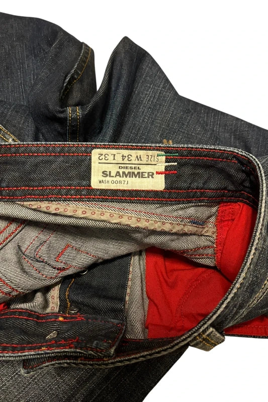 Japanese Diesel Slammer jeans with leather zips & embroidery