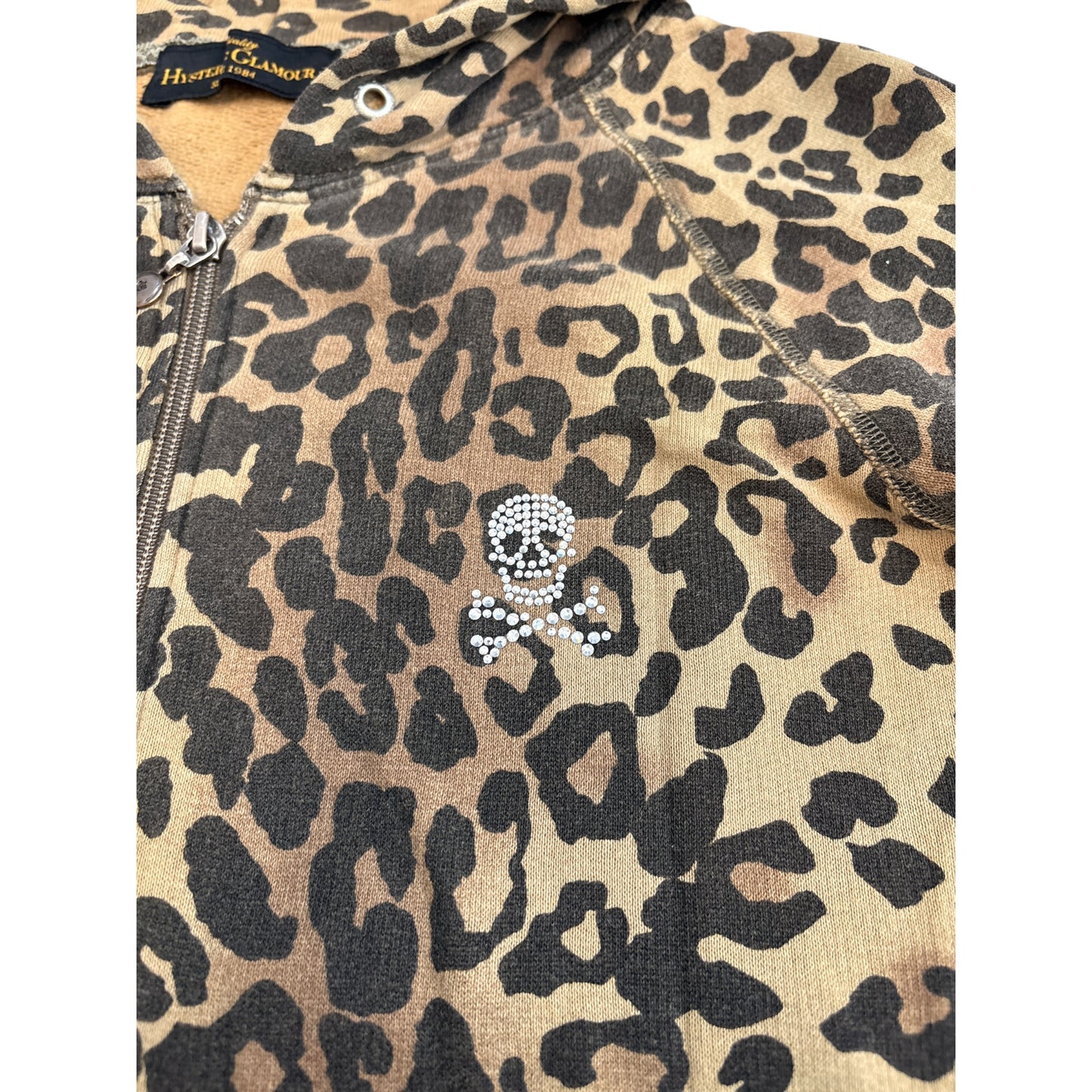 Hysteric Glamour leopard print rhinestone skull zip hoodie
