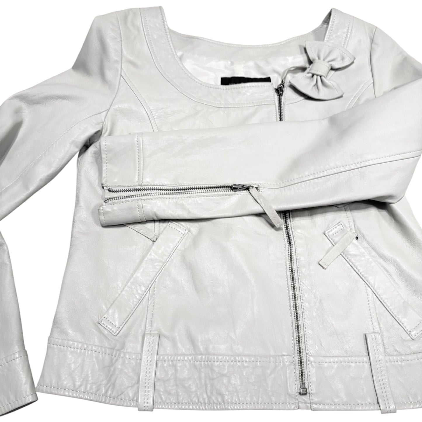 Jill Stuart asymmetric lambskin leather jacket w/ bow detail