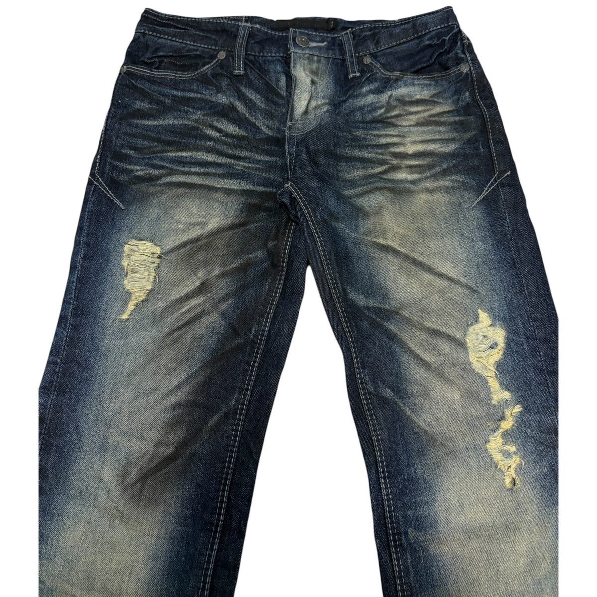 Fuga claw mark navy fade wash whiskered bootcut denim jeans