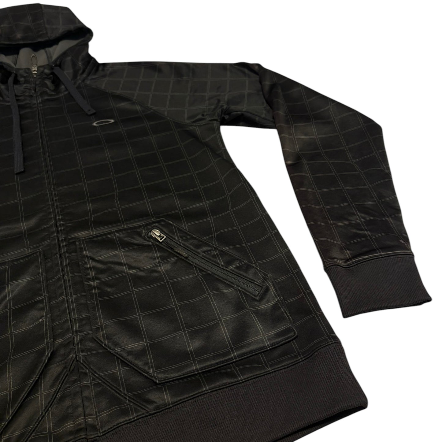 Oakley black check pattern technical windbreaker fleece jacket with hood