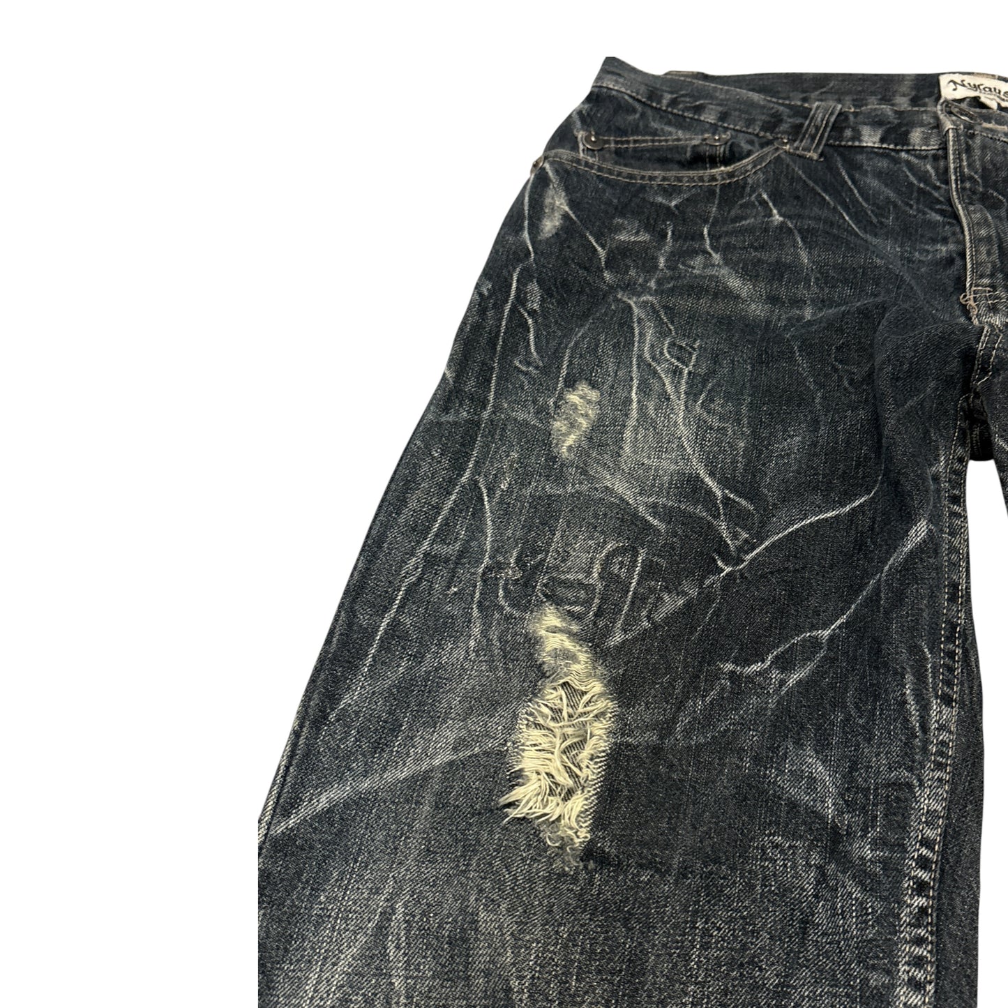 Nylaus distressed streaked wash denim jeans