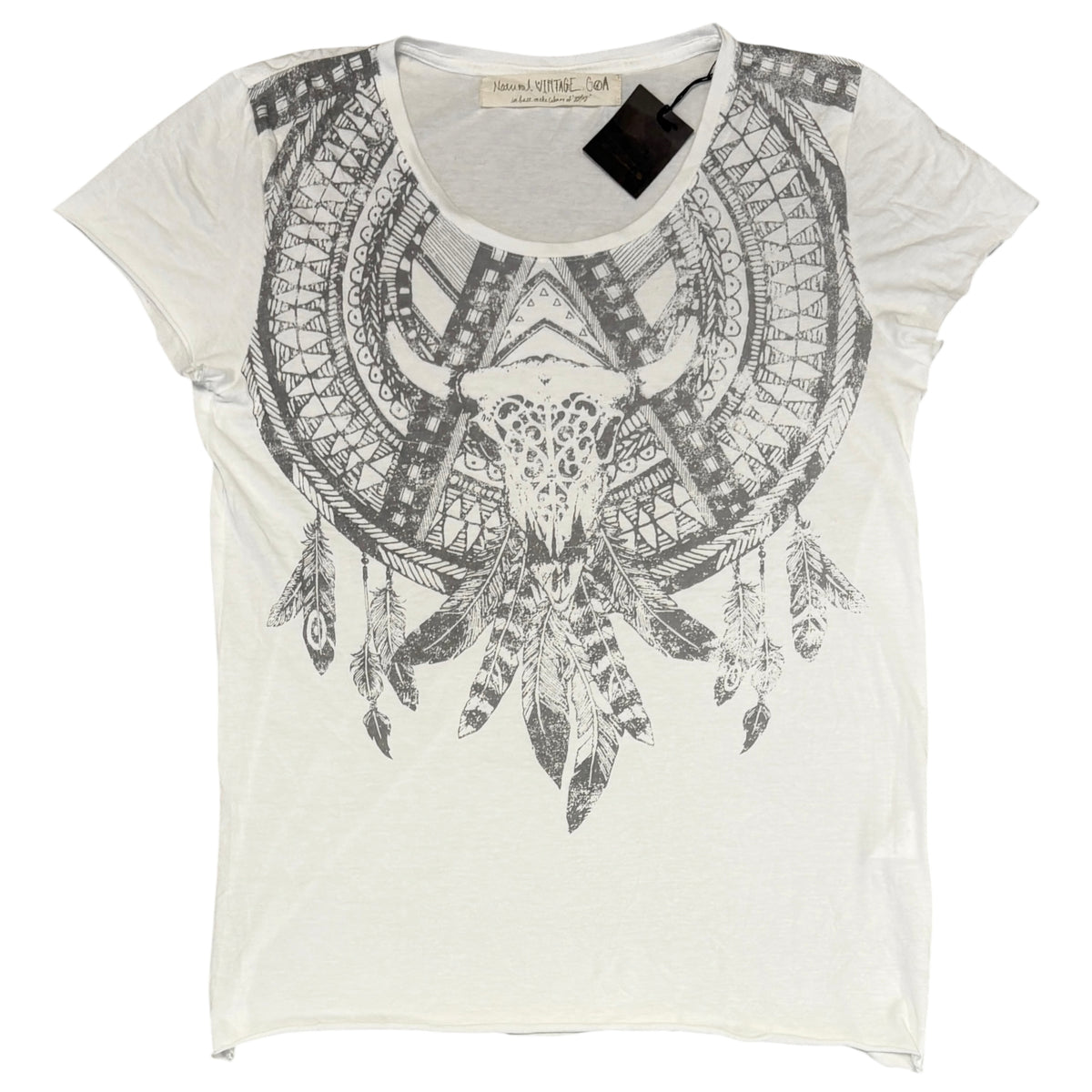 Goa white dreamcatcher necklace tribal print T-shirt