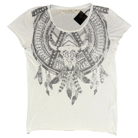 Goa white dreamcatcher necklace tribal print T-shirt