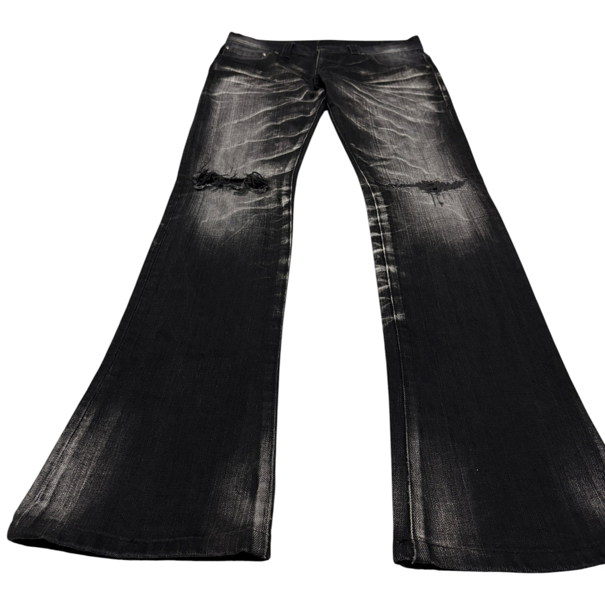 Tornado Mart black grey claw mark whiskered denim bootcut jeans