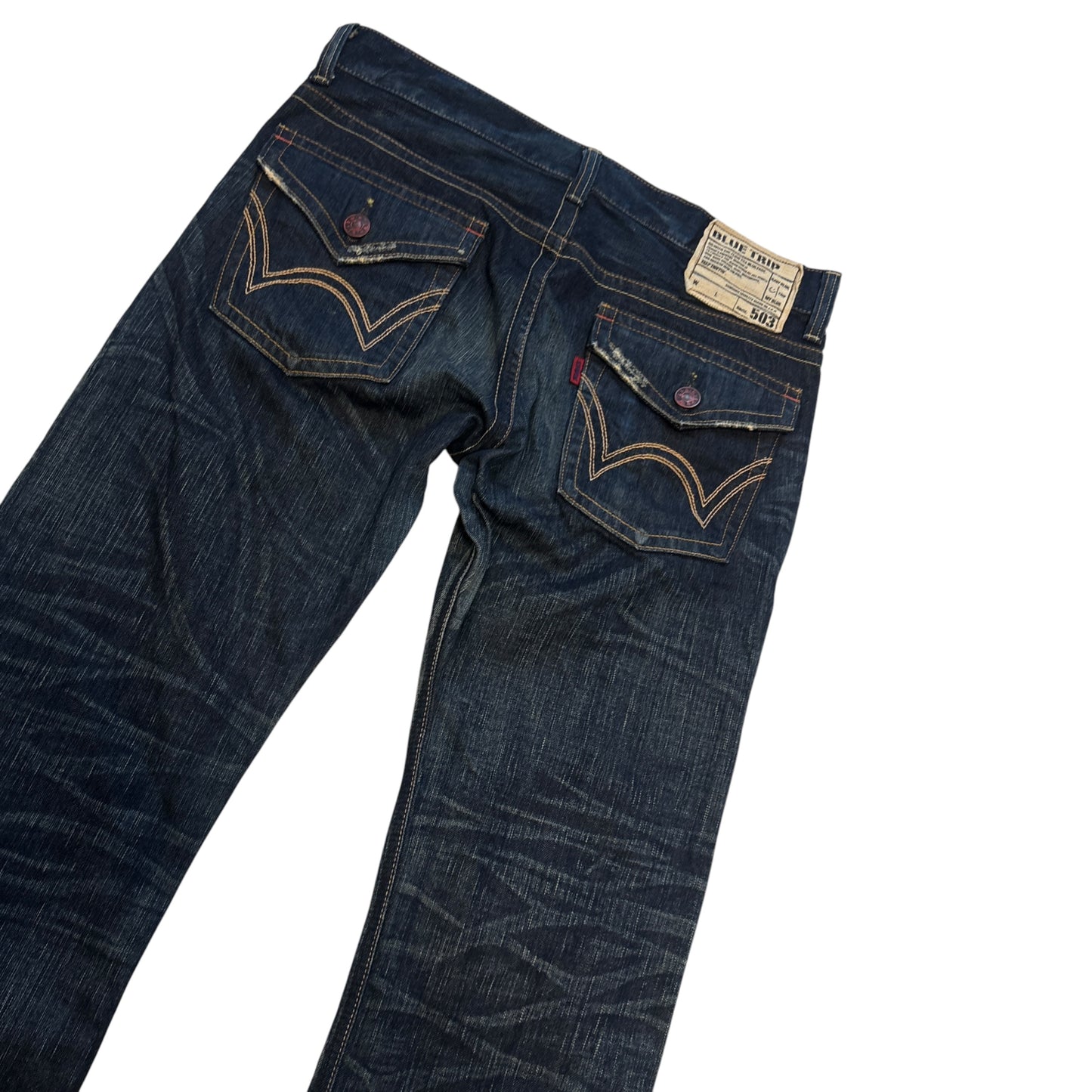 Edwin 503 blue navy dark gradient wash bootcut denim jeans