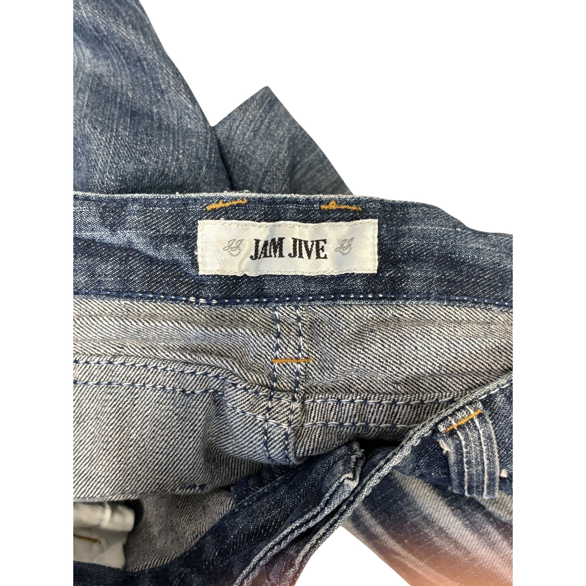 Japanese brand light wash blue streaked whiskered denim jeans