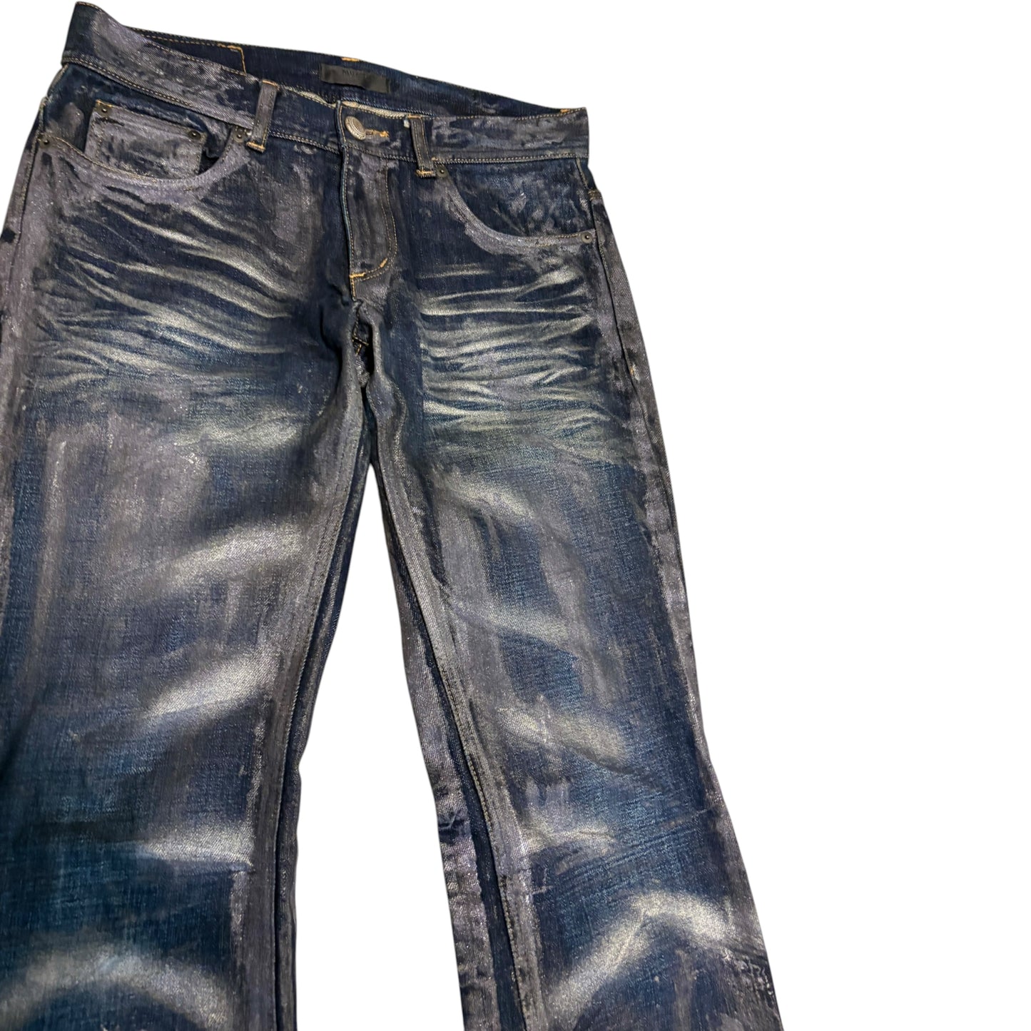 Midas waxed & painted blue grey bootcut denim  jeans