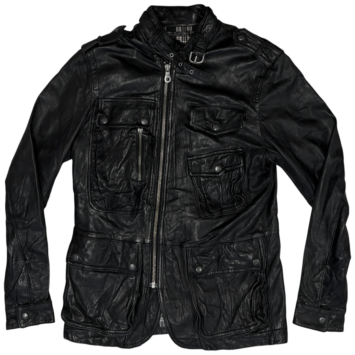 Japanese Avirex asymmetric lambskin leather multipocket jacket