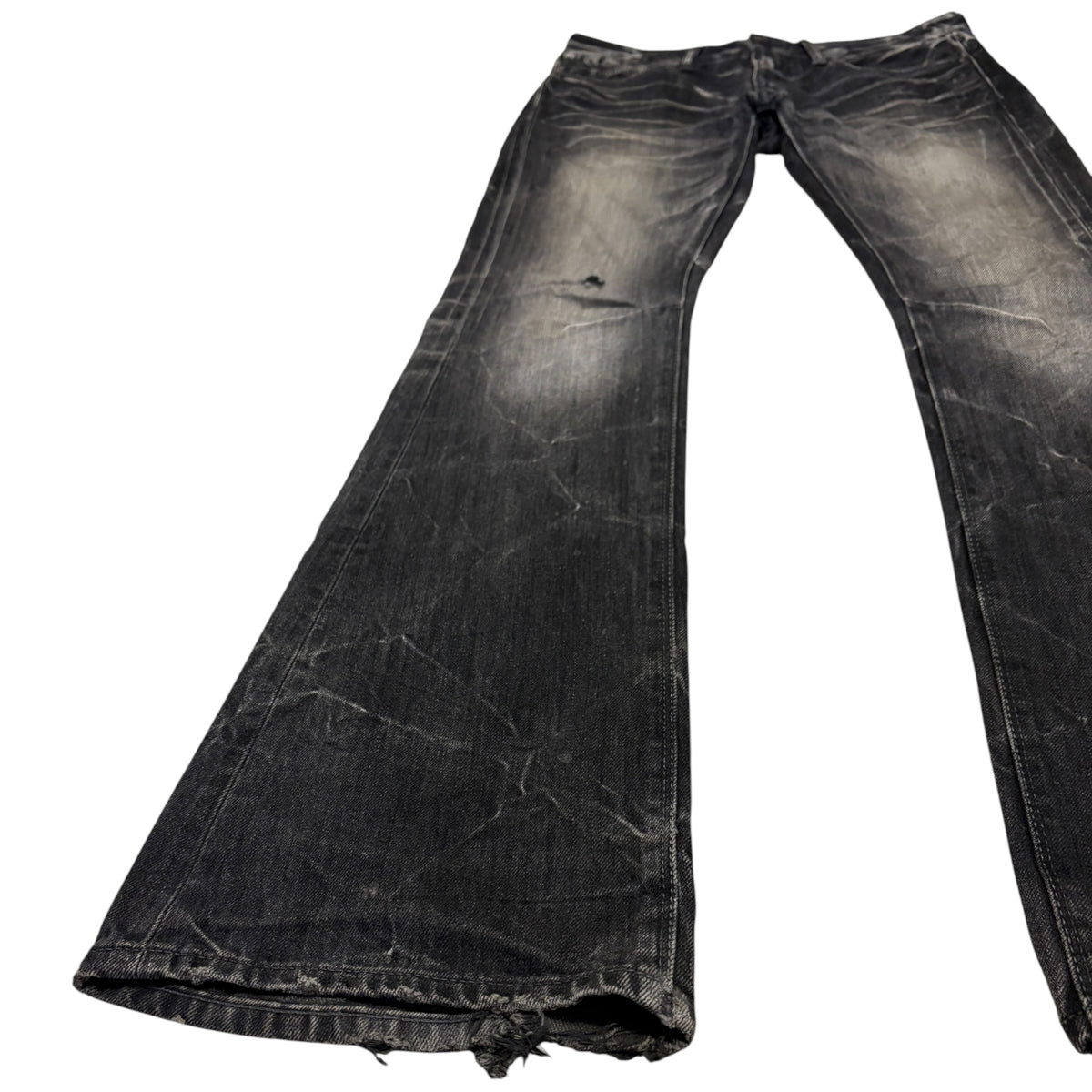 Fuga grey whiskered bootcut distressed denim jeans