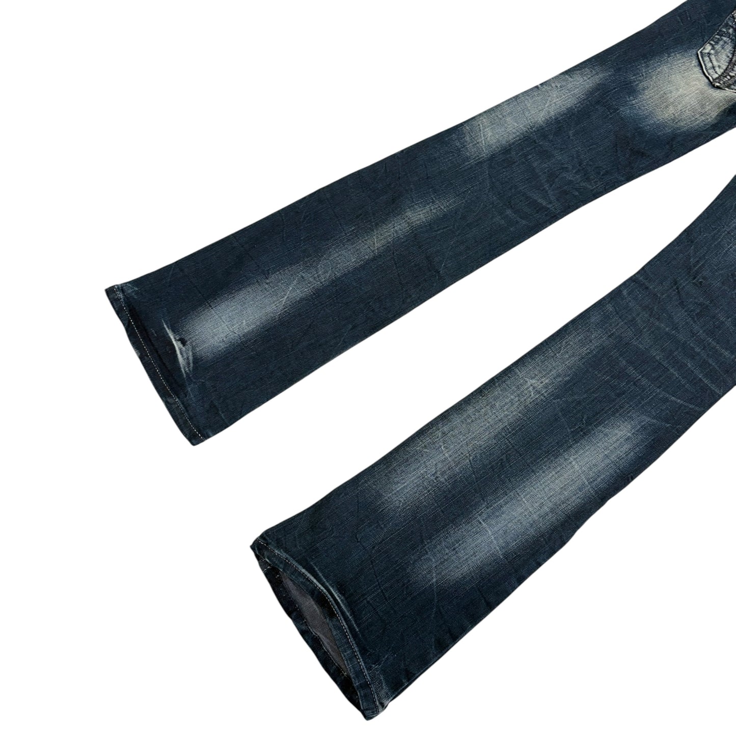 Japanese brand blue fade wash bootcut denim jeans