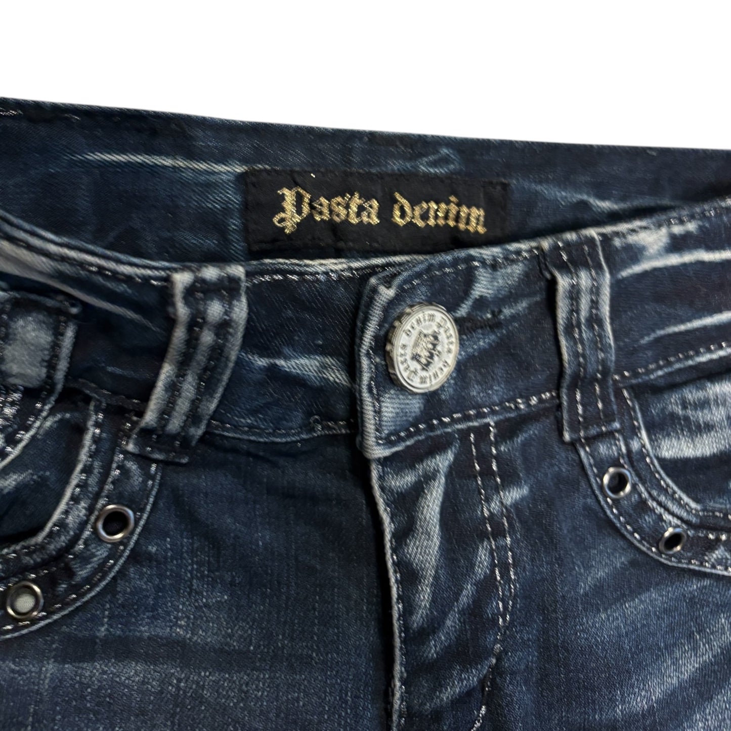 Japanese brand blue fade wash bootcut denim jeans