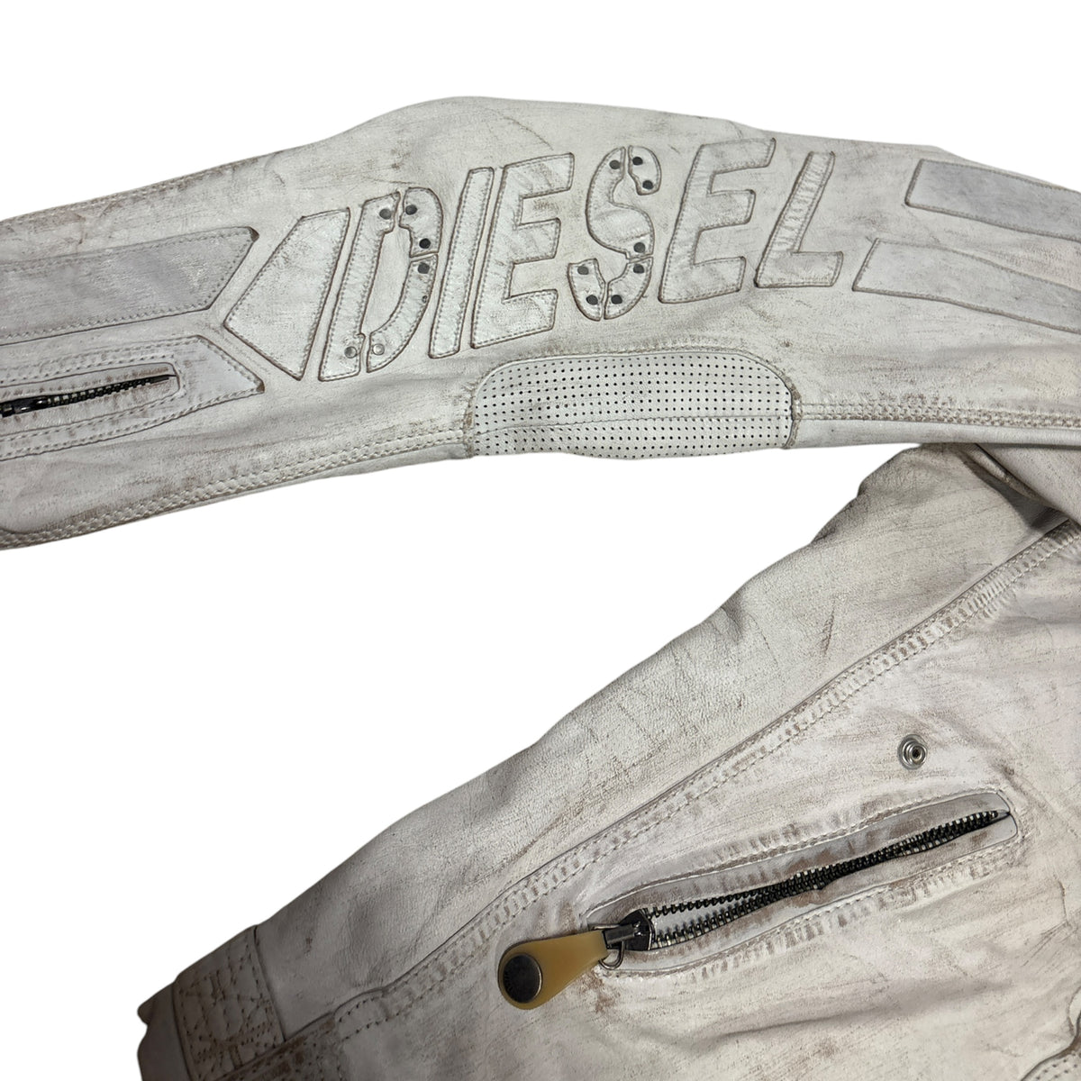 Diesel 2006 Daytona asymmetric white lambskin leather motorcycle jacket RRP £700