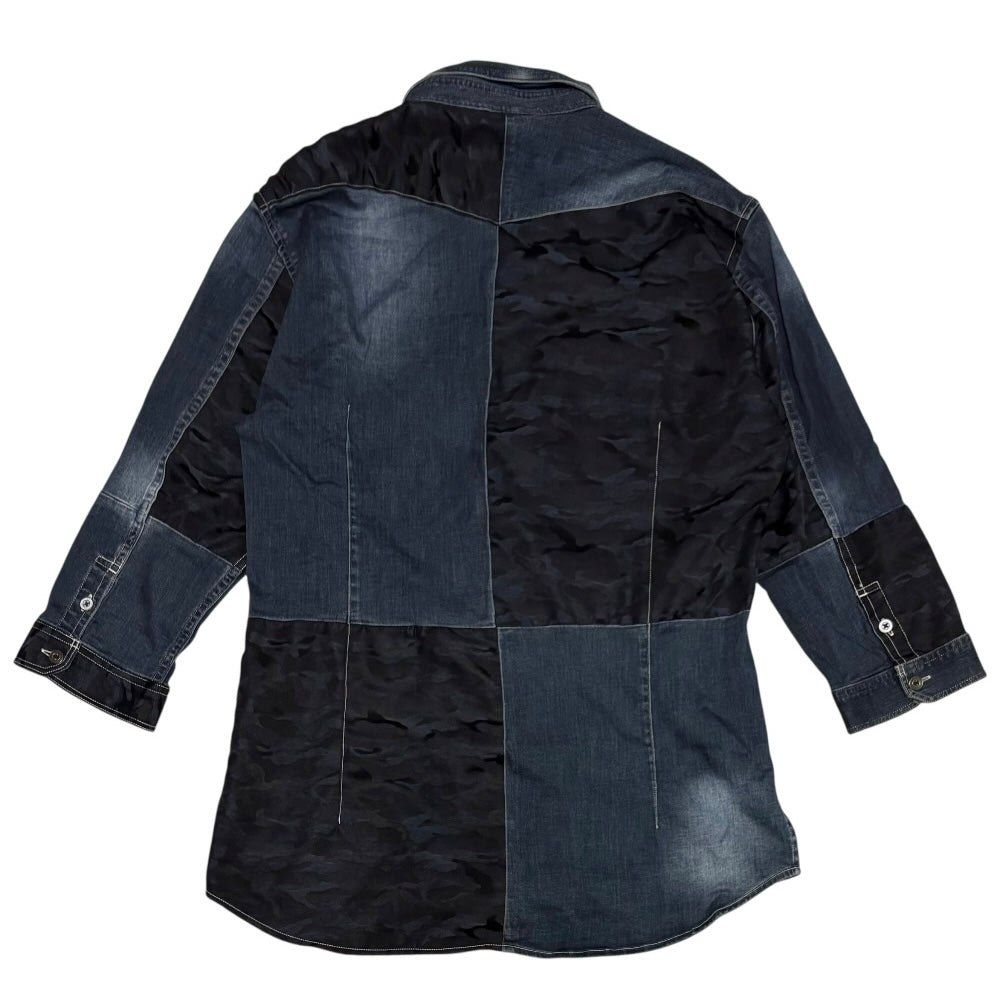 Hideaways two tone lightweight denim camo 3/4 sleeve shirt