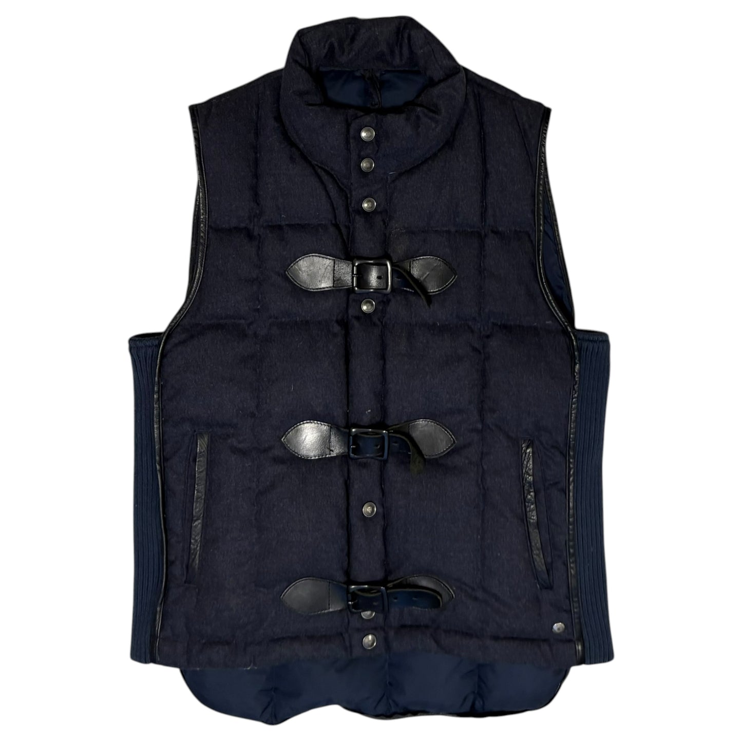 Mihara Yasuhiro navy wool gilet duffle latch jacket w cotton sides