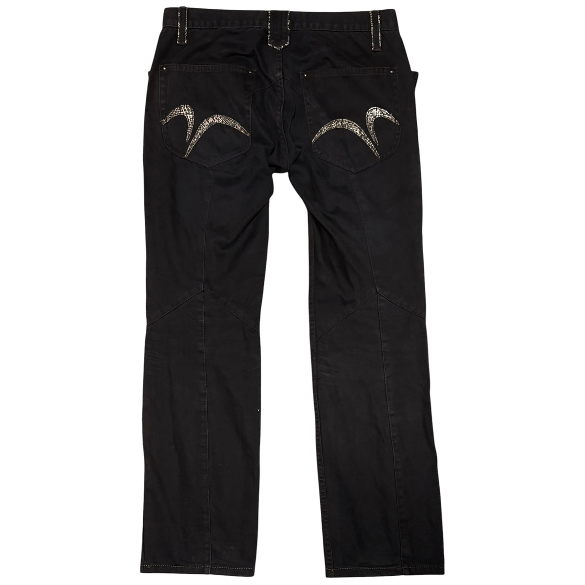 Nicole Club black python leather embossed pocket straight denim jeans