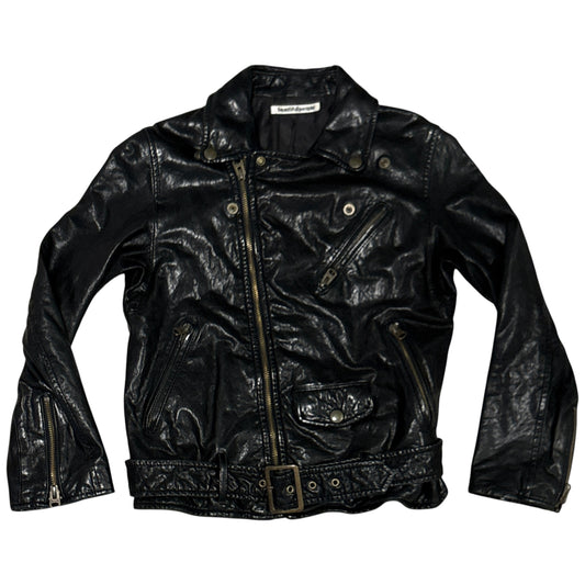 Japanese brand asymmetric black lambskin leather biker jacket