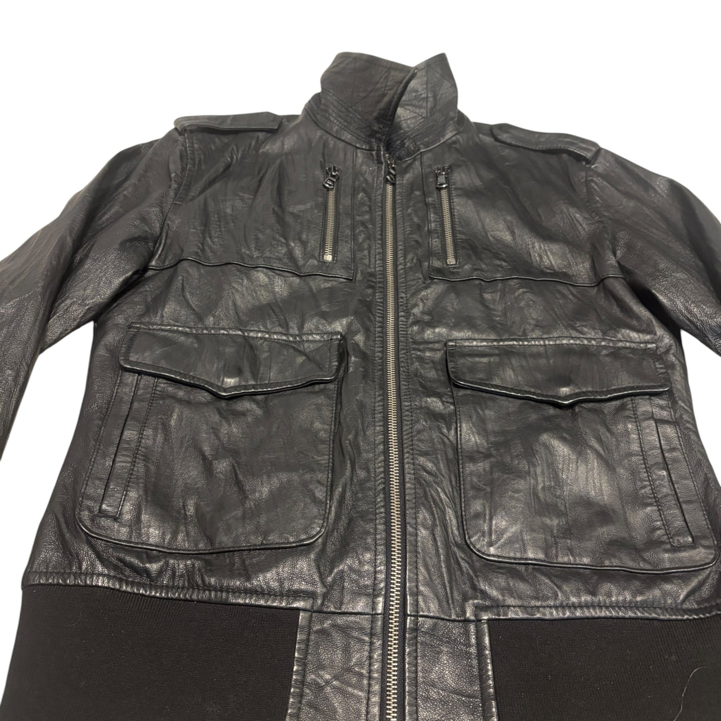 Vanquish multipocket leather jacket with fleece ends