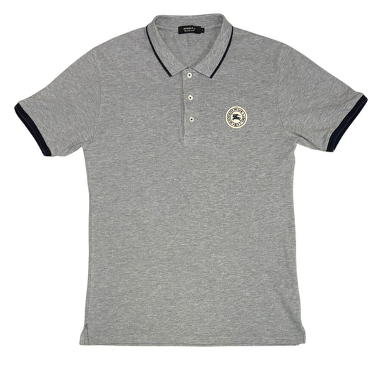 Burberry Black Label grey striped polo w/ embroided badge