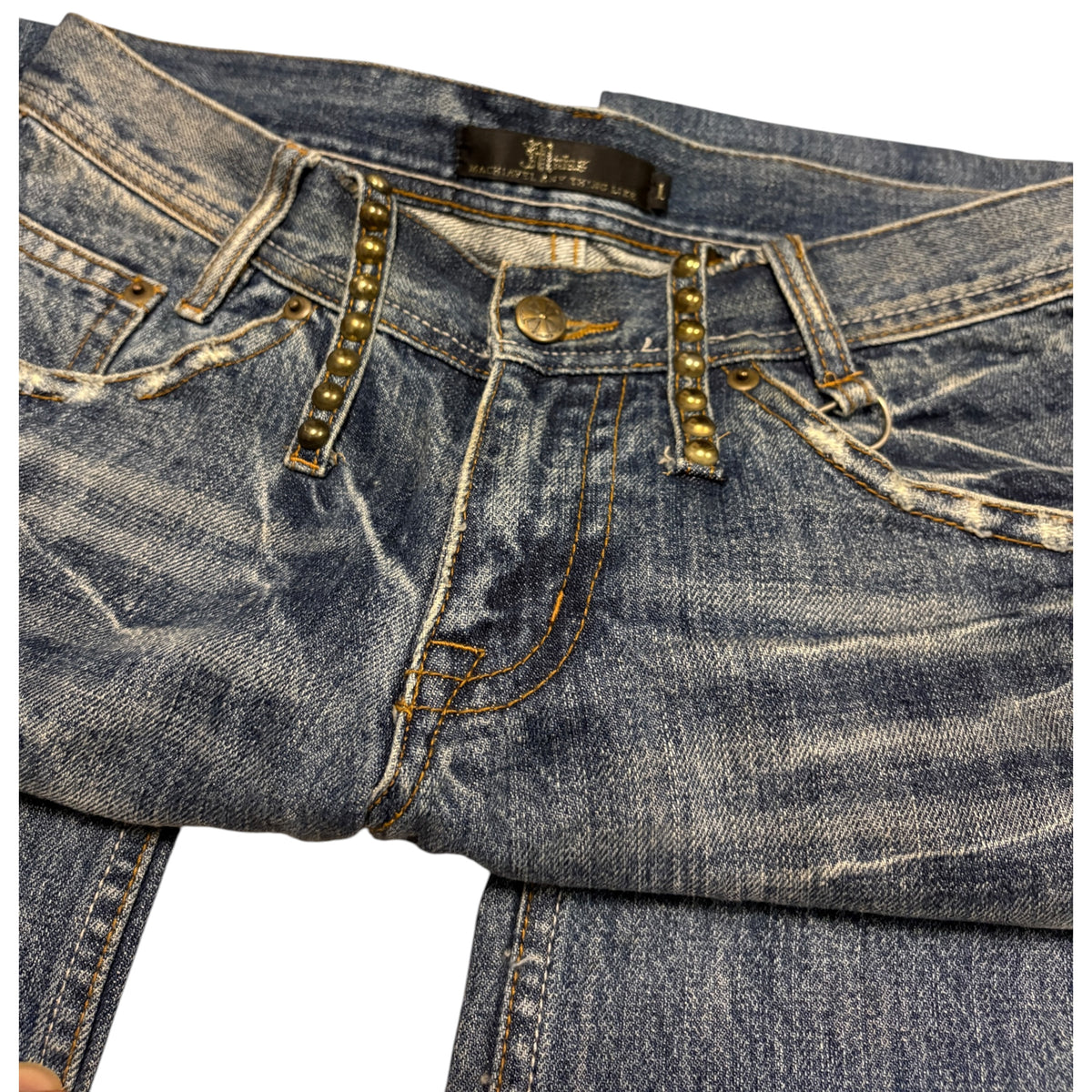 Midas blue studded claw mark wash embroided pocket denim jeans