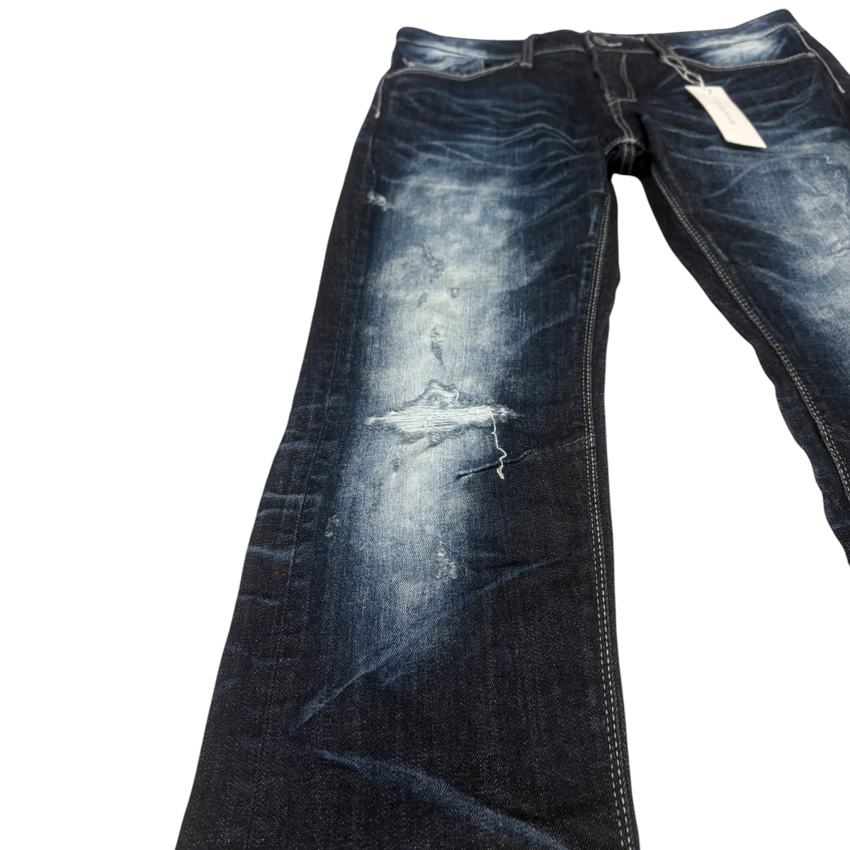 Fuga distressed blue gradient fade wash whiskered denim jeans