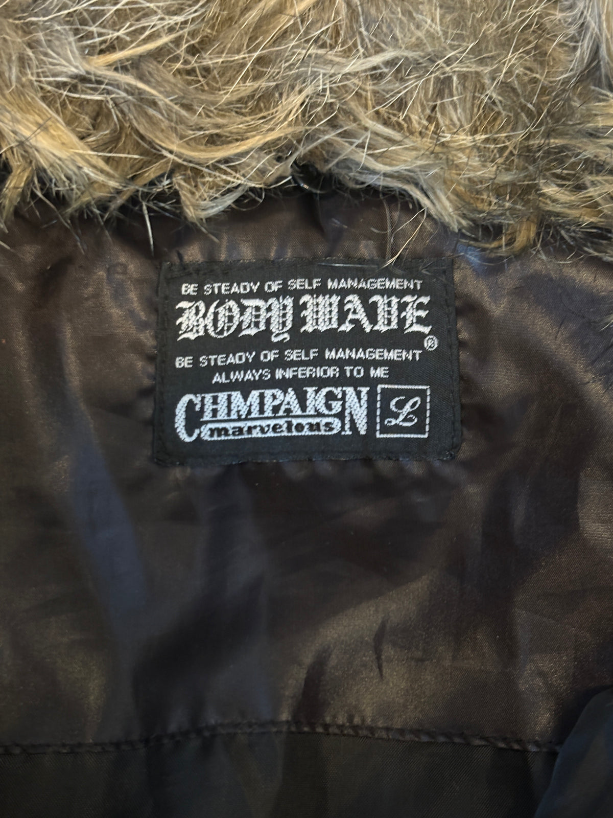 Japanese brand black faux fur 2-way collared puffer jacket