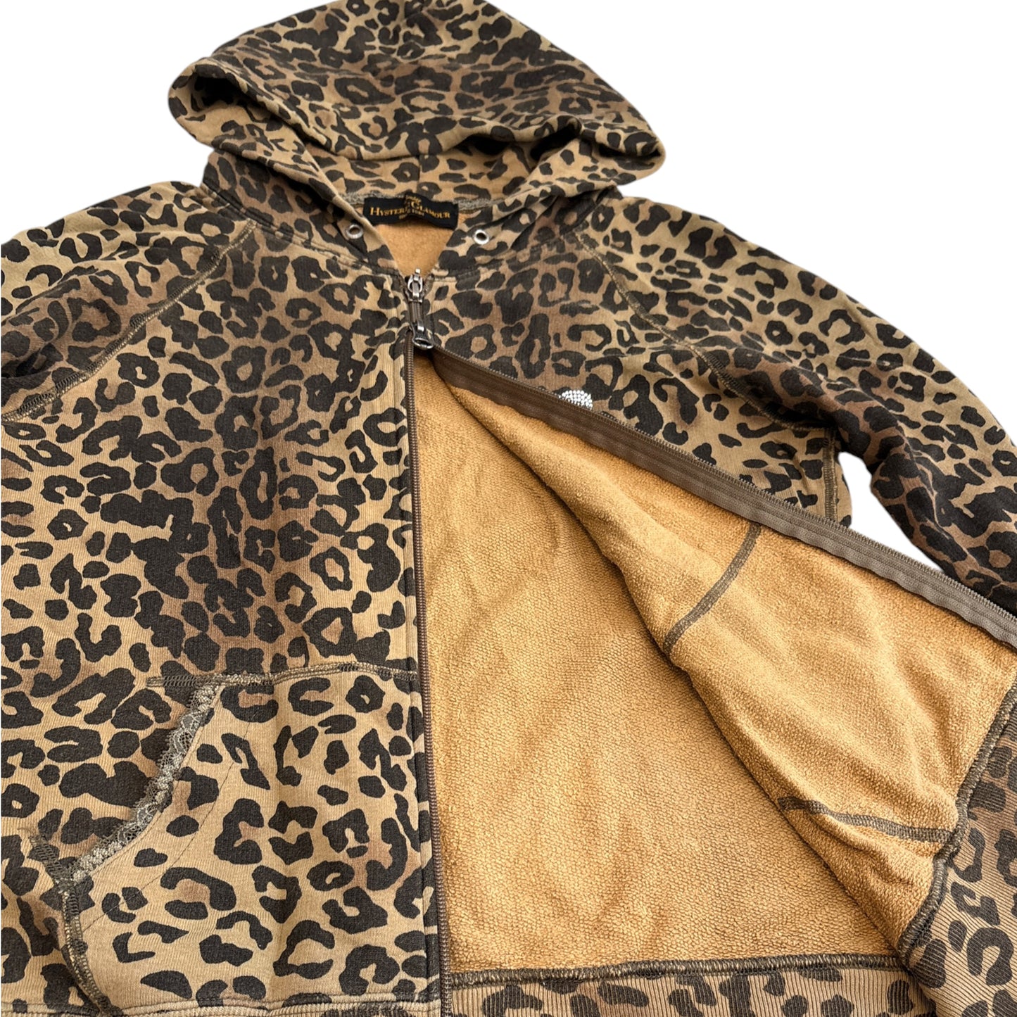 Hysteric Glamour leopard print rhinestone skull zip hoodie