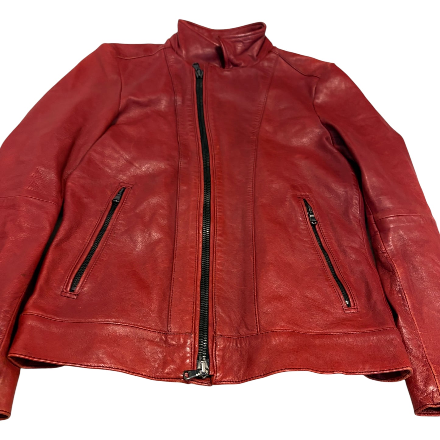 5351 Pour Les Hommes asymmetric red lambskin leather jacket