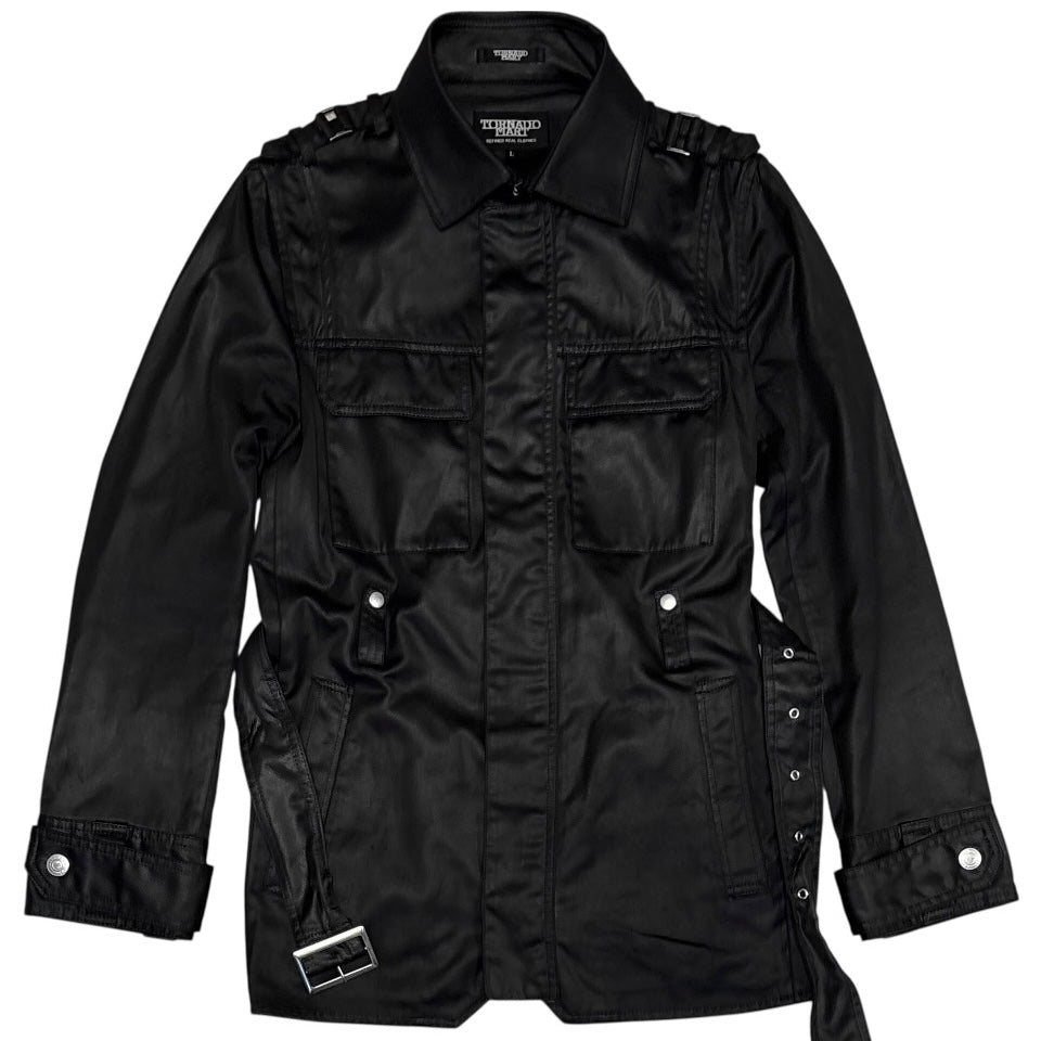 Tornado Mart black trench coat with removable belt