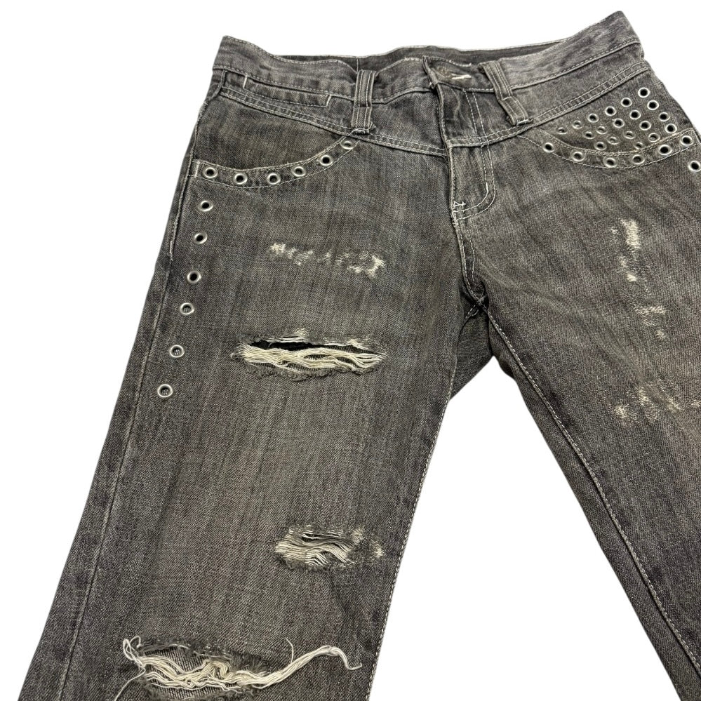Tornado Mart distressed eyelet hole flare denim jeans