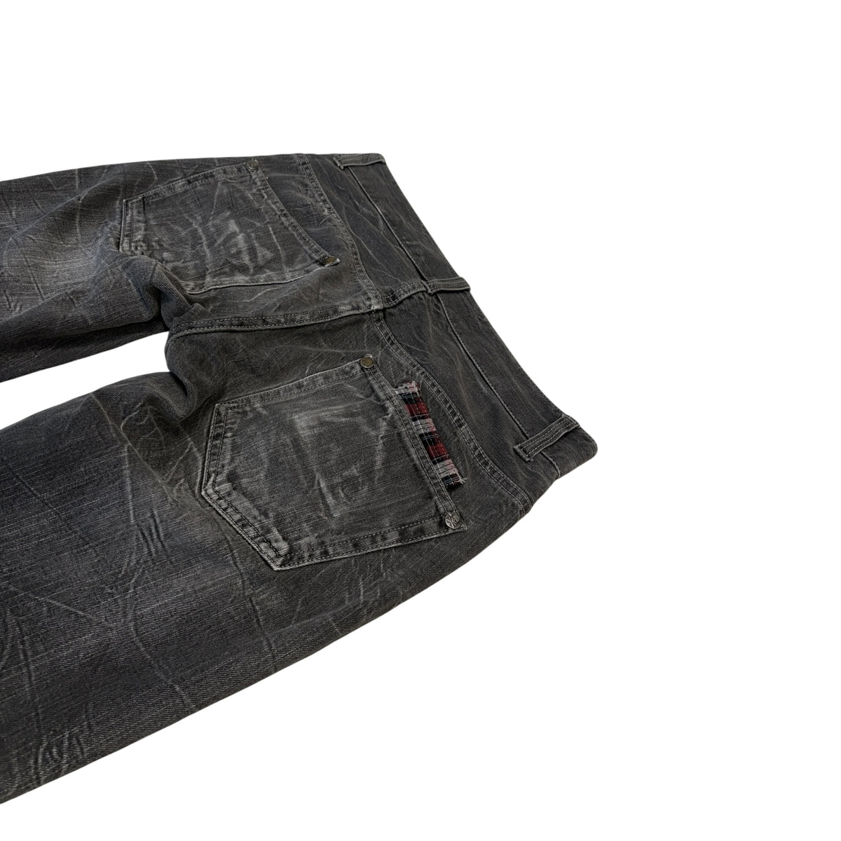 Japanese brand grey whiskered fade wash denim jeans