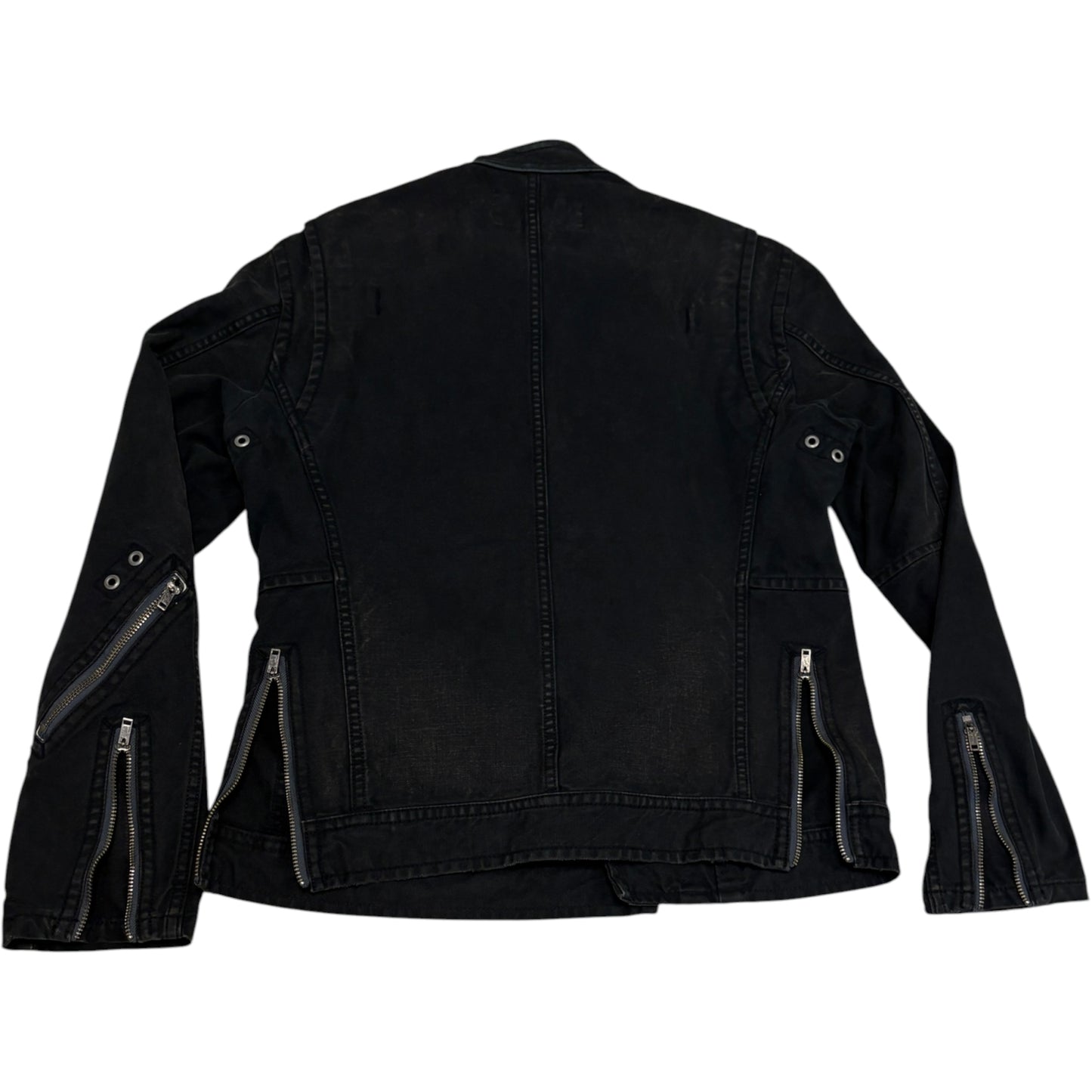 Avirex asymmetric multizip leather pocket denim jacket
