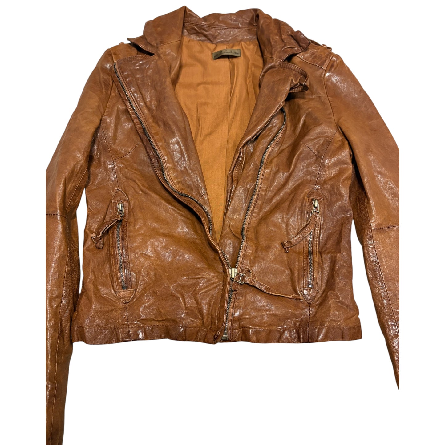 Goa pig leather asymmetric brown biker jacket