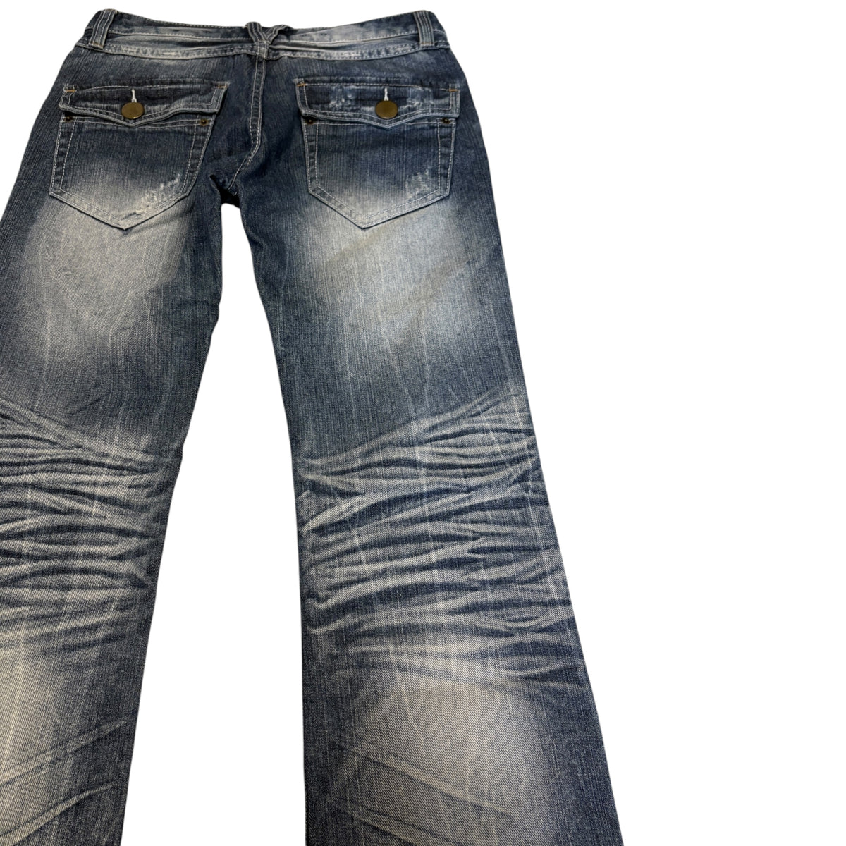 Japanese brand light wash blue streaked whiskered denim jeans