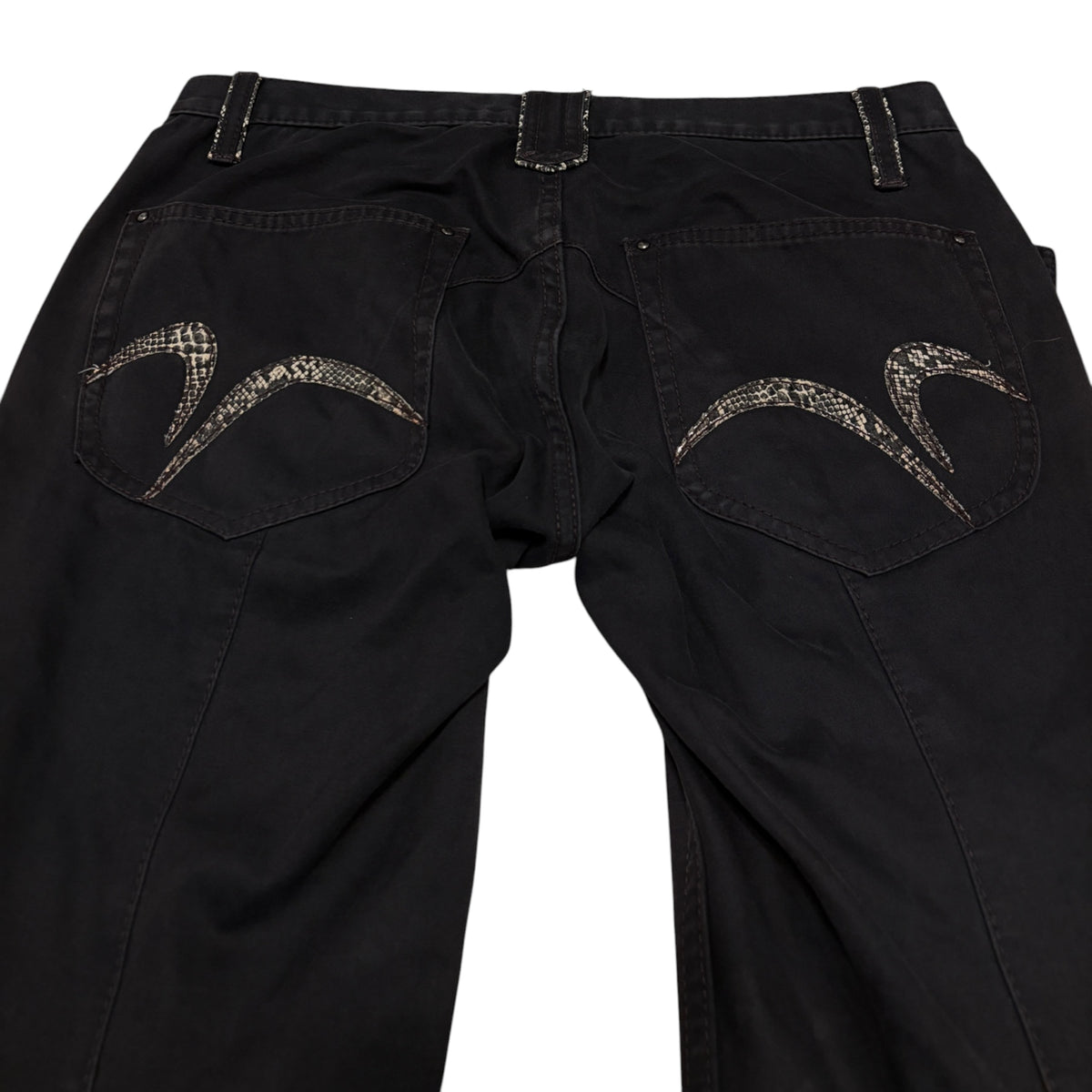 Nicole Club black python leather embossed pocket straight denim jeans